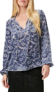 PAIGE Selmah Velvet Flower Tie Neck Top