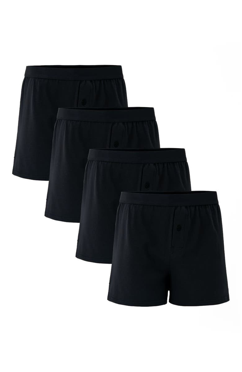 Pact Everyday Knit Boxer 4-Pack Made With Organic Cotton, Main, color, Black