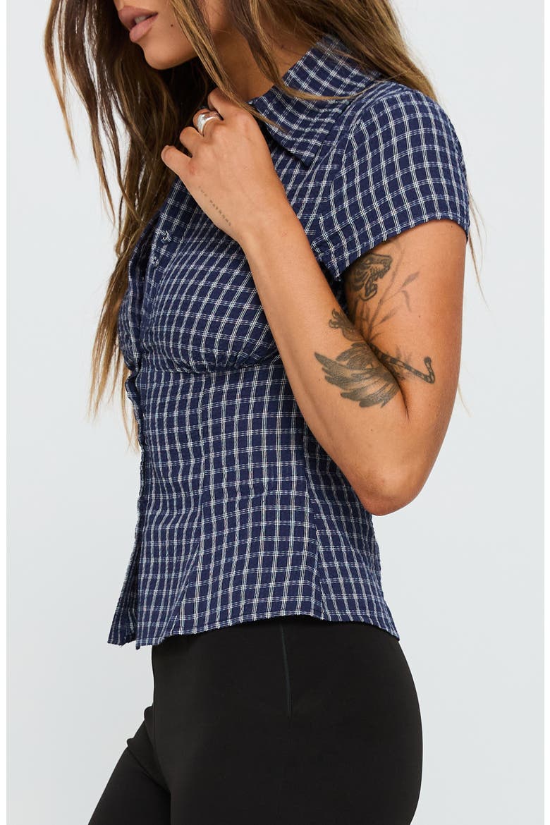 Cottesloe Check Cotton Blend Button-Up Shirt, Alternate, color, NAVY CHECK