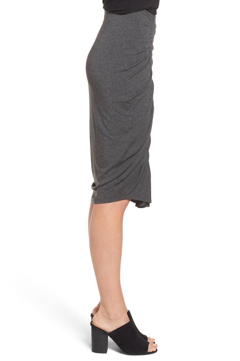 Asymmetrical Side Ruched Pencil Skirt, Alternate, color, MEDIUM HEATHER GREY