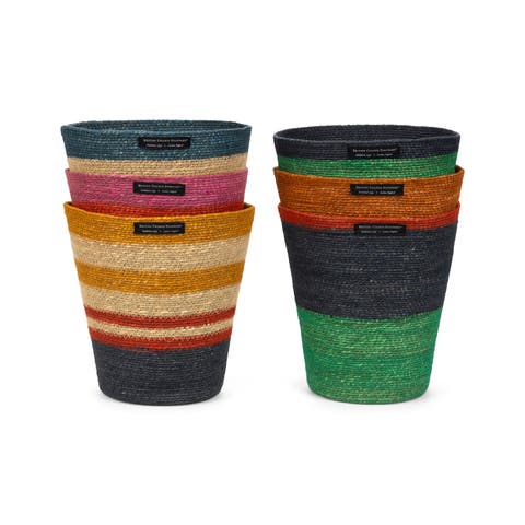 Striped Seagrass Waste Paper Baskets - Mixed Set of 6