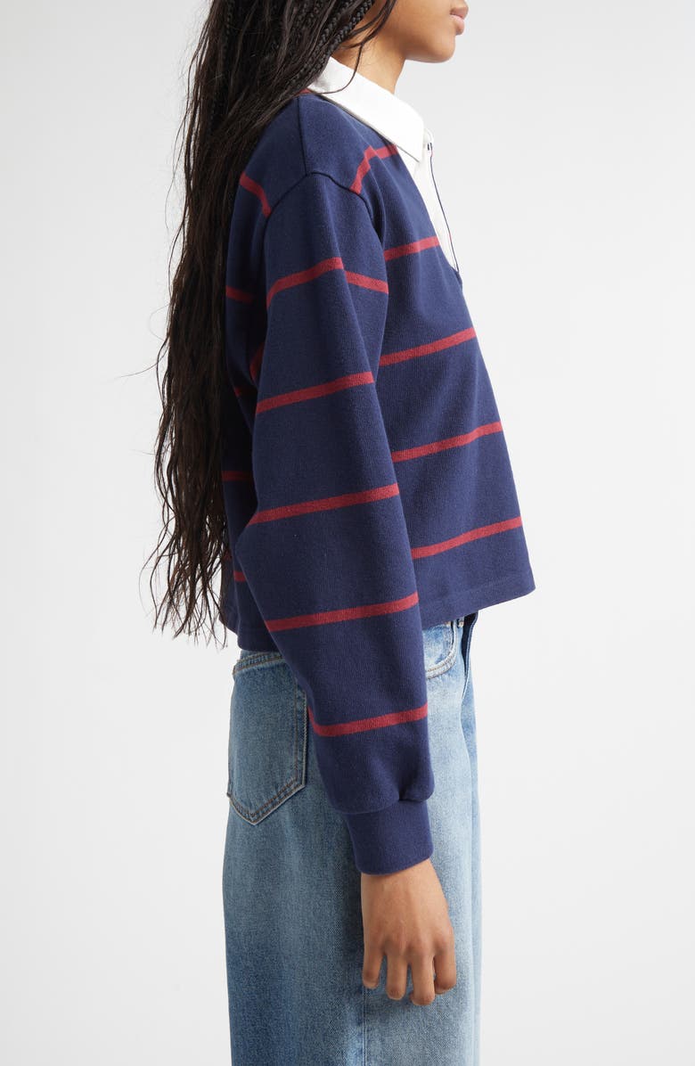 Sporty
Rich Serif Logo Embroidered Cotton Long Sleeve Rugby Polo, Alternate, color, Dark Navy/White/Merlot