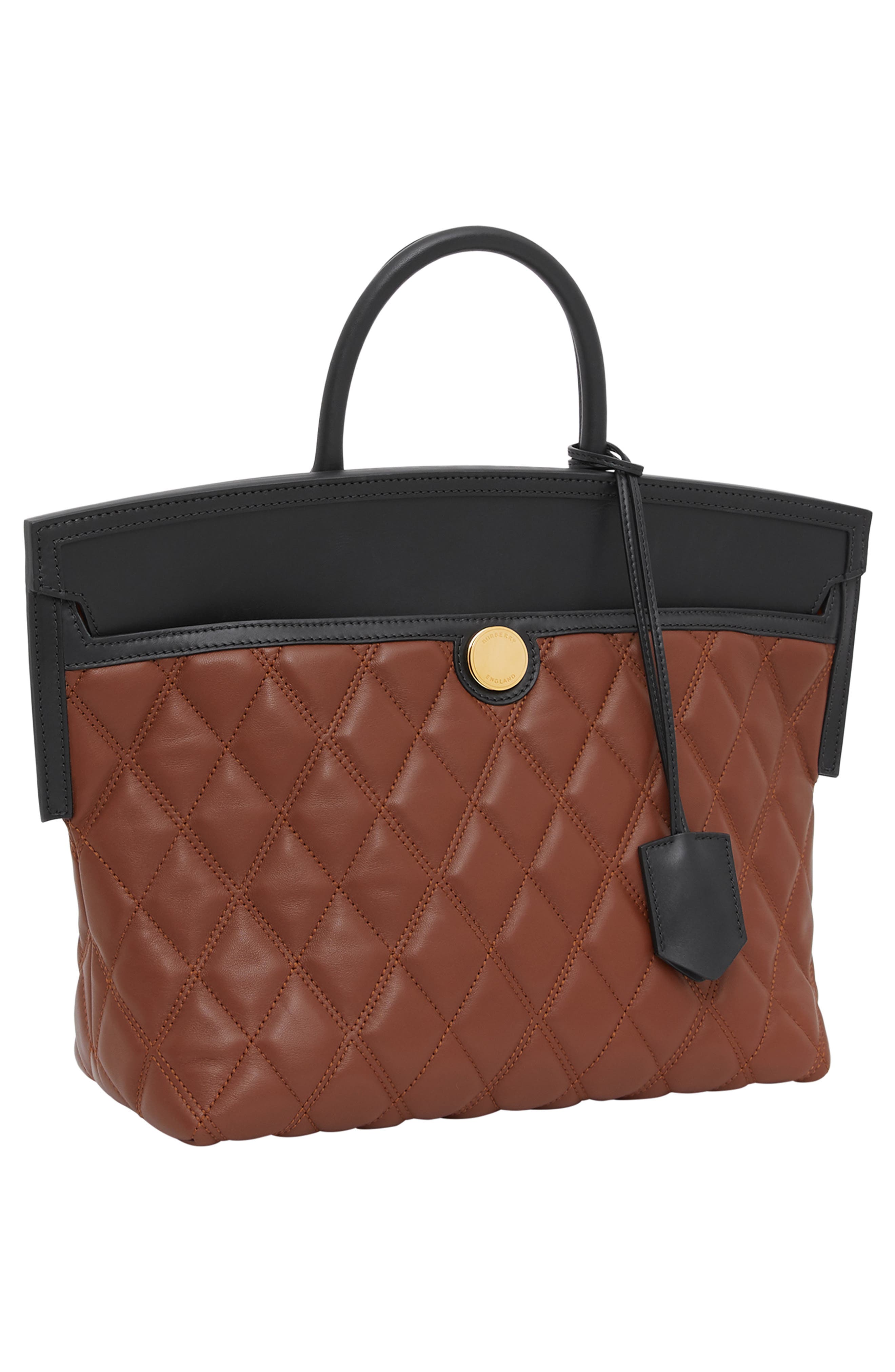 Burberry Small Society Quilted Leather Top Handle Tote, Alternate, color, 