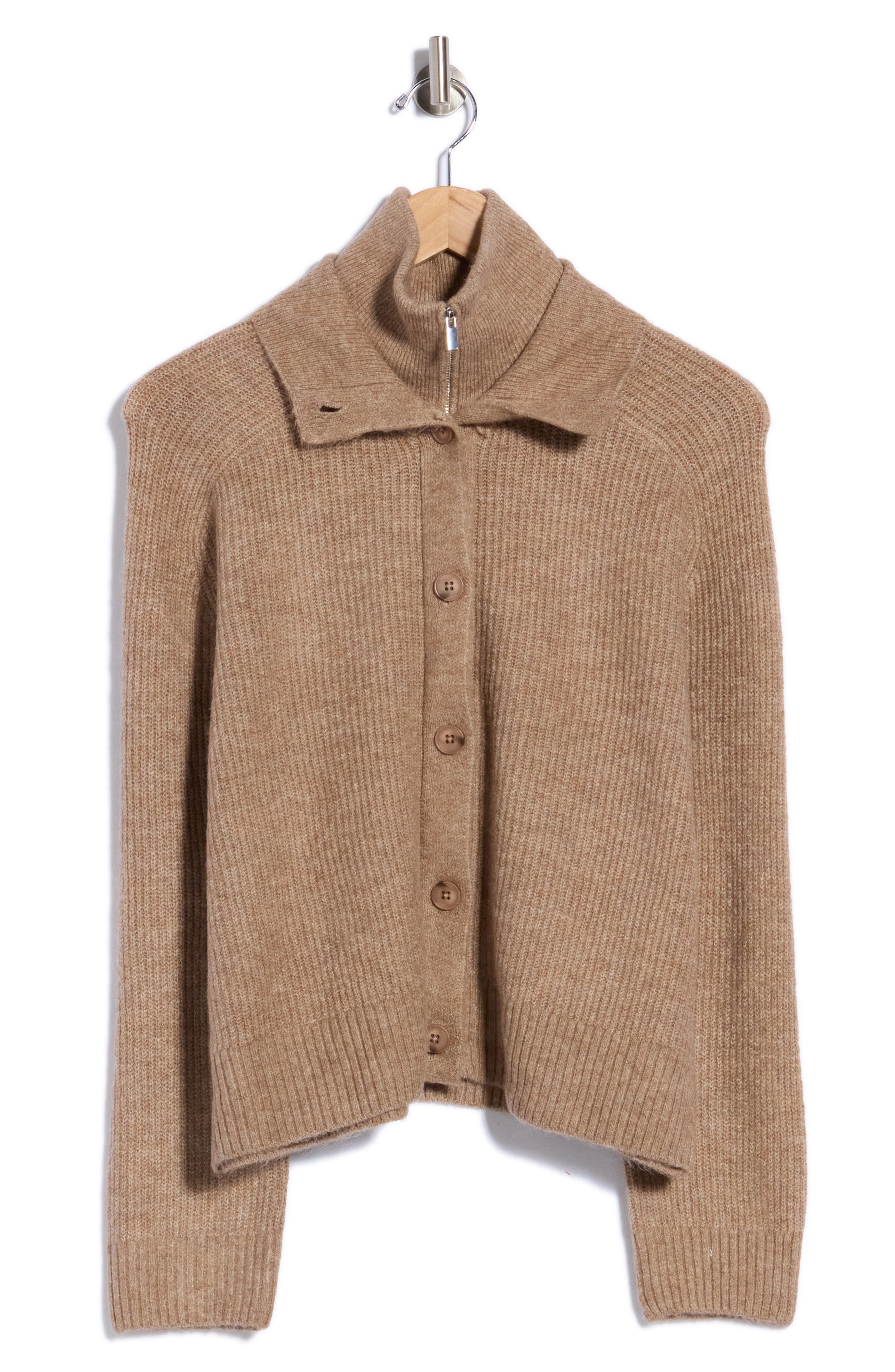 Parker Zip & Button Cardigan In Taupe