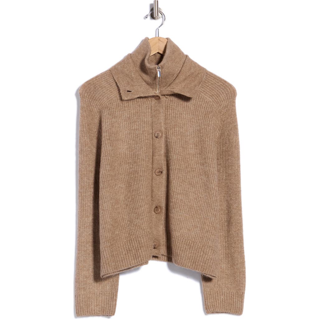 Parker Zip & Button Cardigan In Taupe