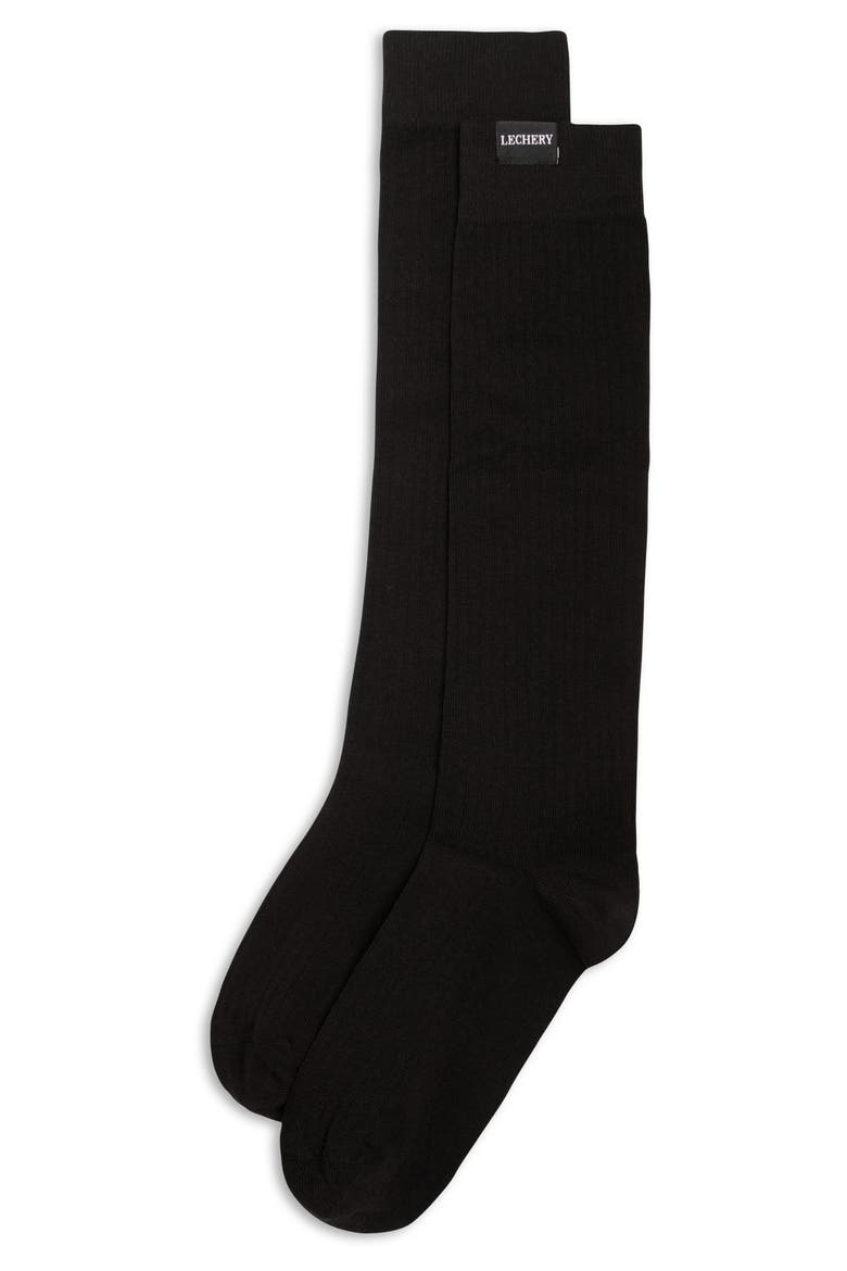 Woven Tab Knee-High Socks, Alternate, color, BLACK