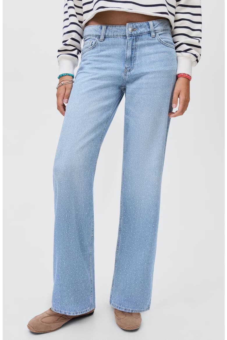 Rhinestone Straight Leg Jeans, Main, color, LIGHT BLUE