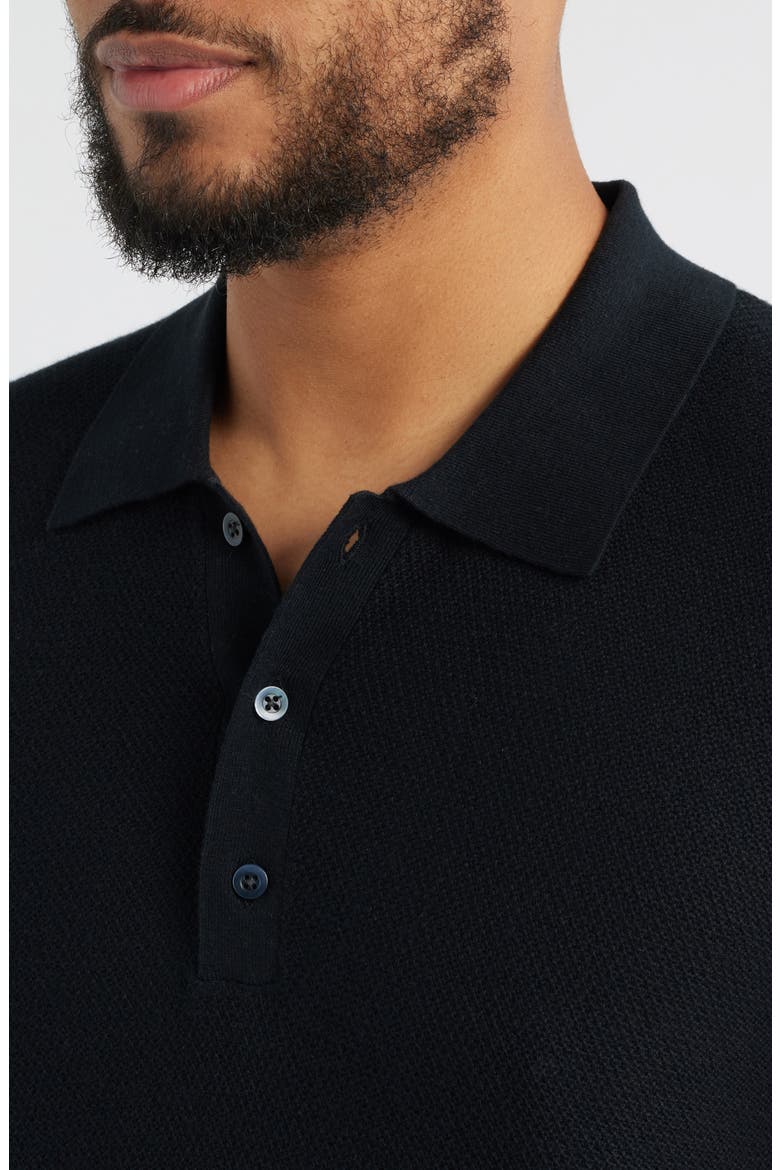 Short Sleeve Textured Cotton & Silk Polo Sweater, Alternate, color, BLACK