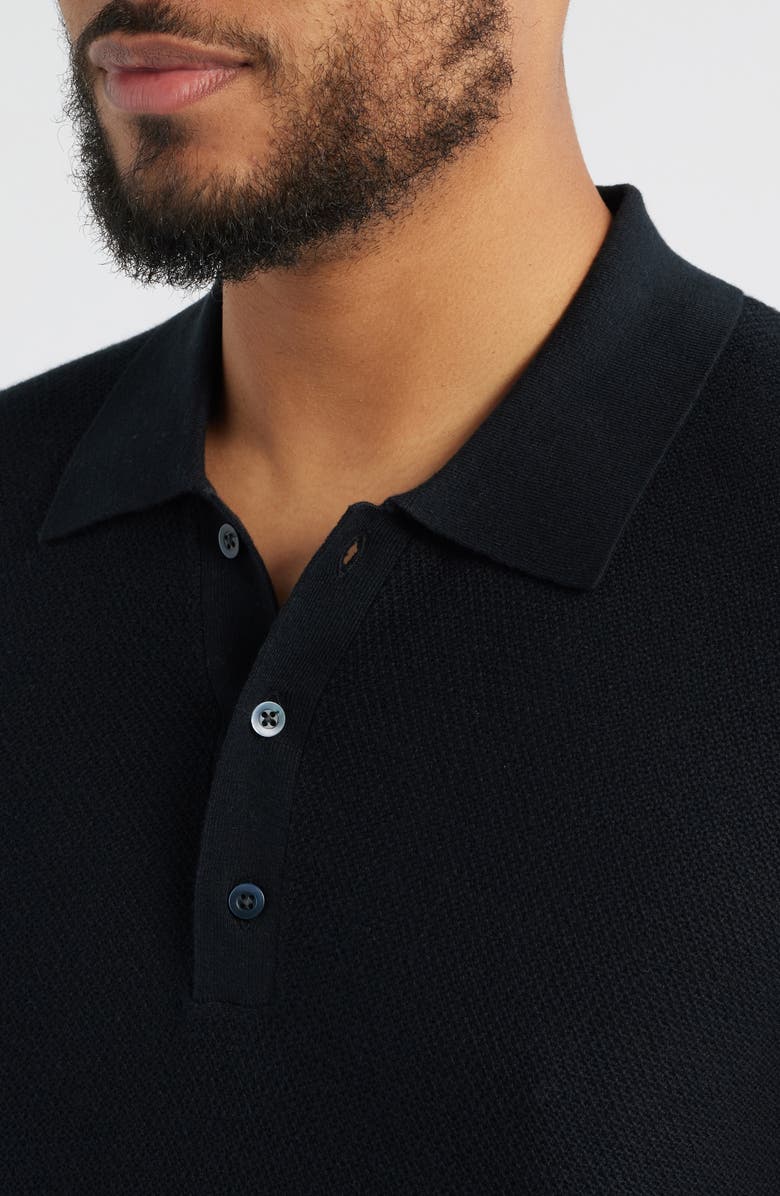 Nordstrom Short Sleeve Textured Cotton & Silk Polo Sweater, Alternate, color, Black