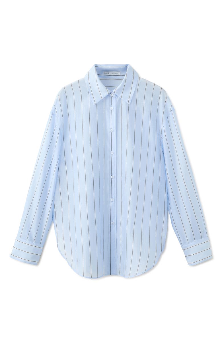 MANGO Stripe Sheer Button-Up Shirt, Alternate, color, Sky Blue
