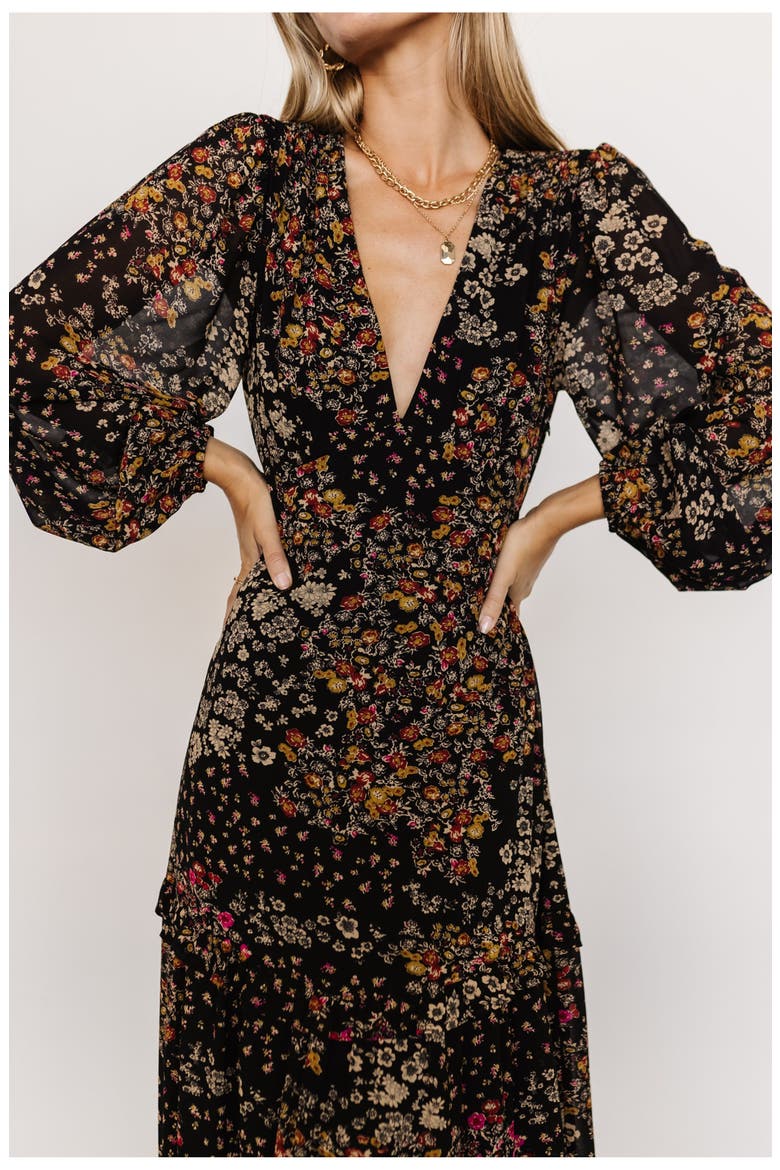 Bowman Deep V Maxi Dress, Alternate, color, Black Multi