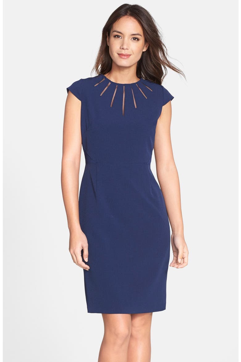Cutout Neck Crepe Sheath Dress, Main, color, DUSK