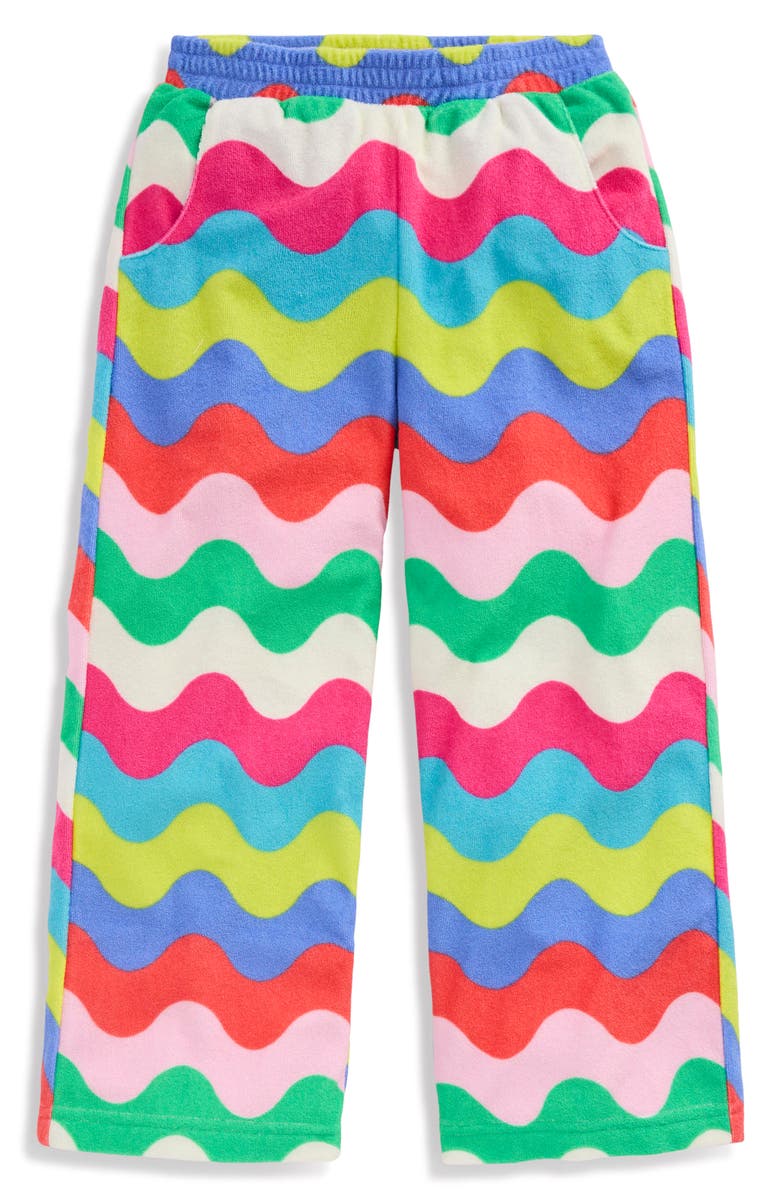 Mini Boden Wide Leg Toweling Trousers, Main, color, Multi Wave Stripe