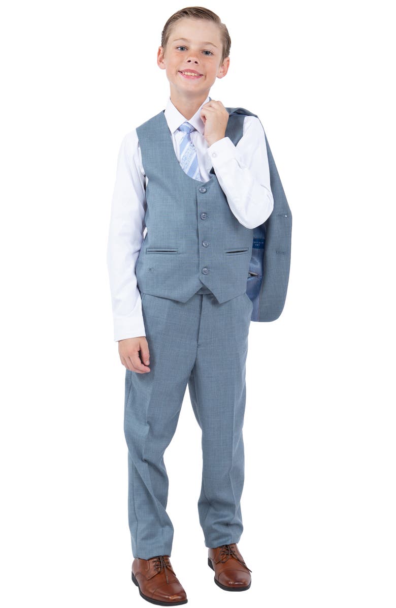 Perry Ellis Kids' Smoke Blue Five-Piece Sharkskin Suit, Alternate, color, Smoke Blue