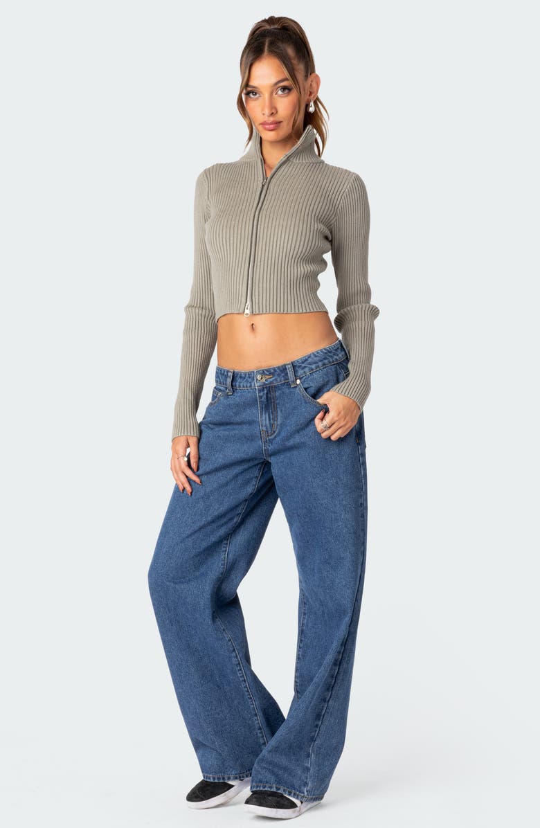 EDIKTED Crop Front Zip Rib Cardigan, Alternate, color, 