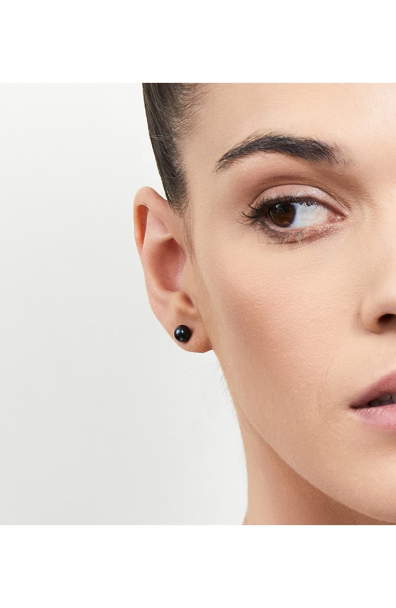 The Pearl Source Akoya Round Pearl Stud Earrings 6.5-7mm, Alternate, color, Black Pearl - Yellow Gold