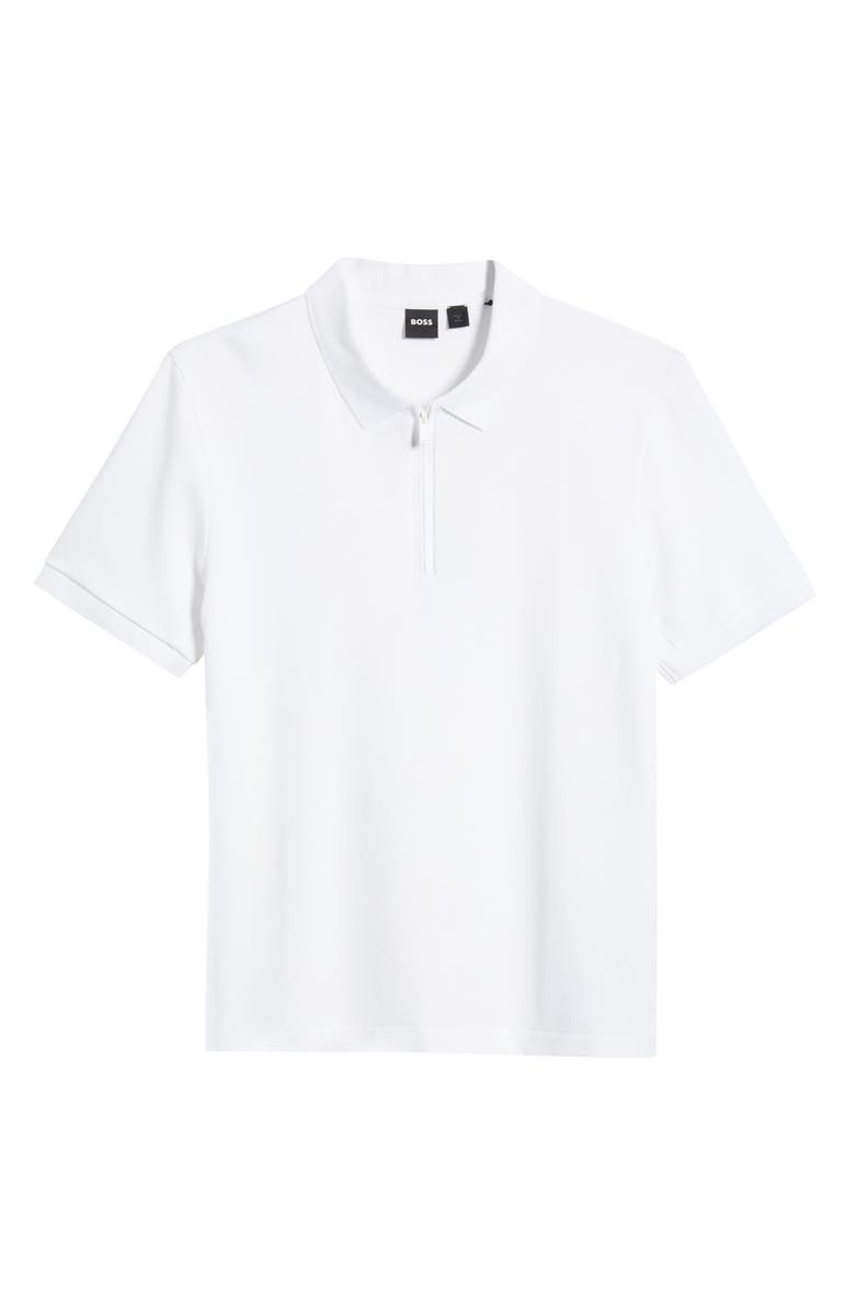 BOSS Paras Quarter Zip Cotton Polo, Alternate, color, White