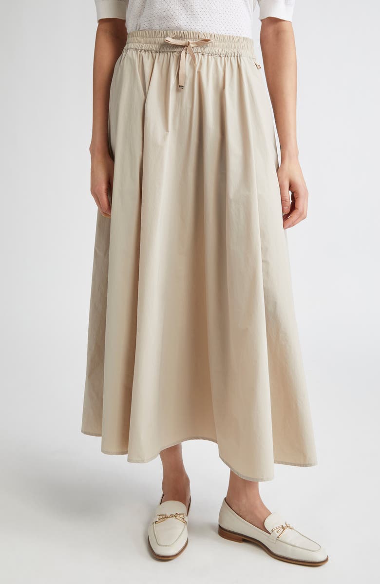 Herno Pleated Stretch Nylon Midi Skirt, Main, color, Champagne