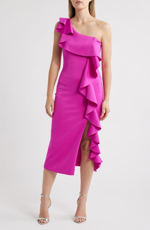 Maris Ruffle One-Shoulder Midi Dress