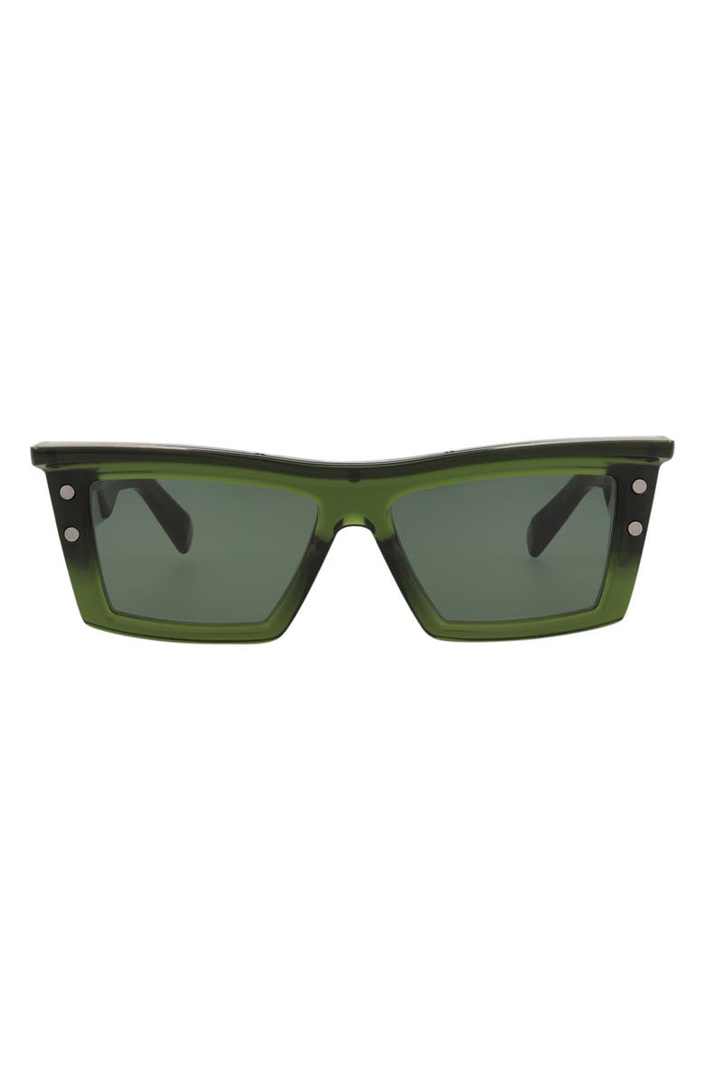 Balmain 55mm Square Brow Frame Sunglasses, Main, color, Olive Olive Green