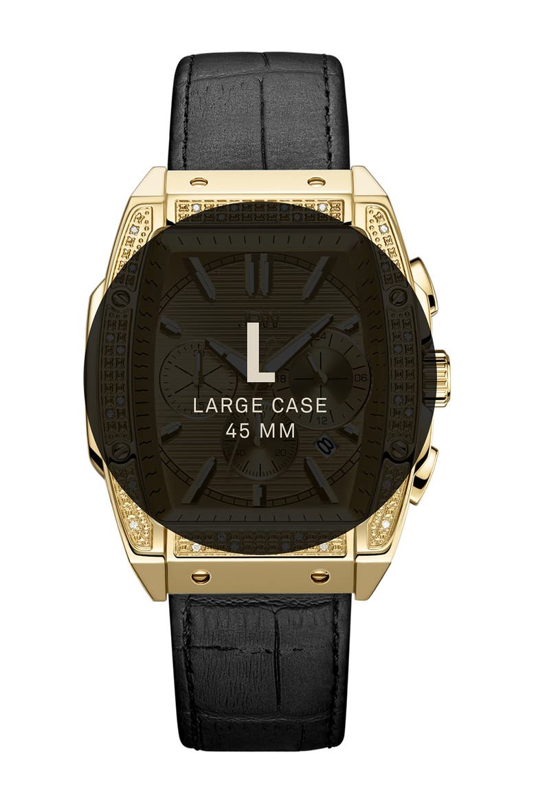 Echelon Diamond Chronograph Croc Embossed Leather Strap Watch, 41mm, Alternate, color, BLACK