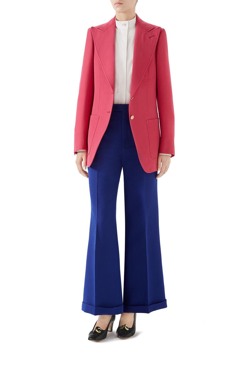 Two-Button Wool & Silk Blazer, Alternate, color, DARK PINK YARROW