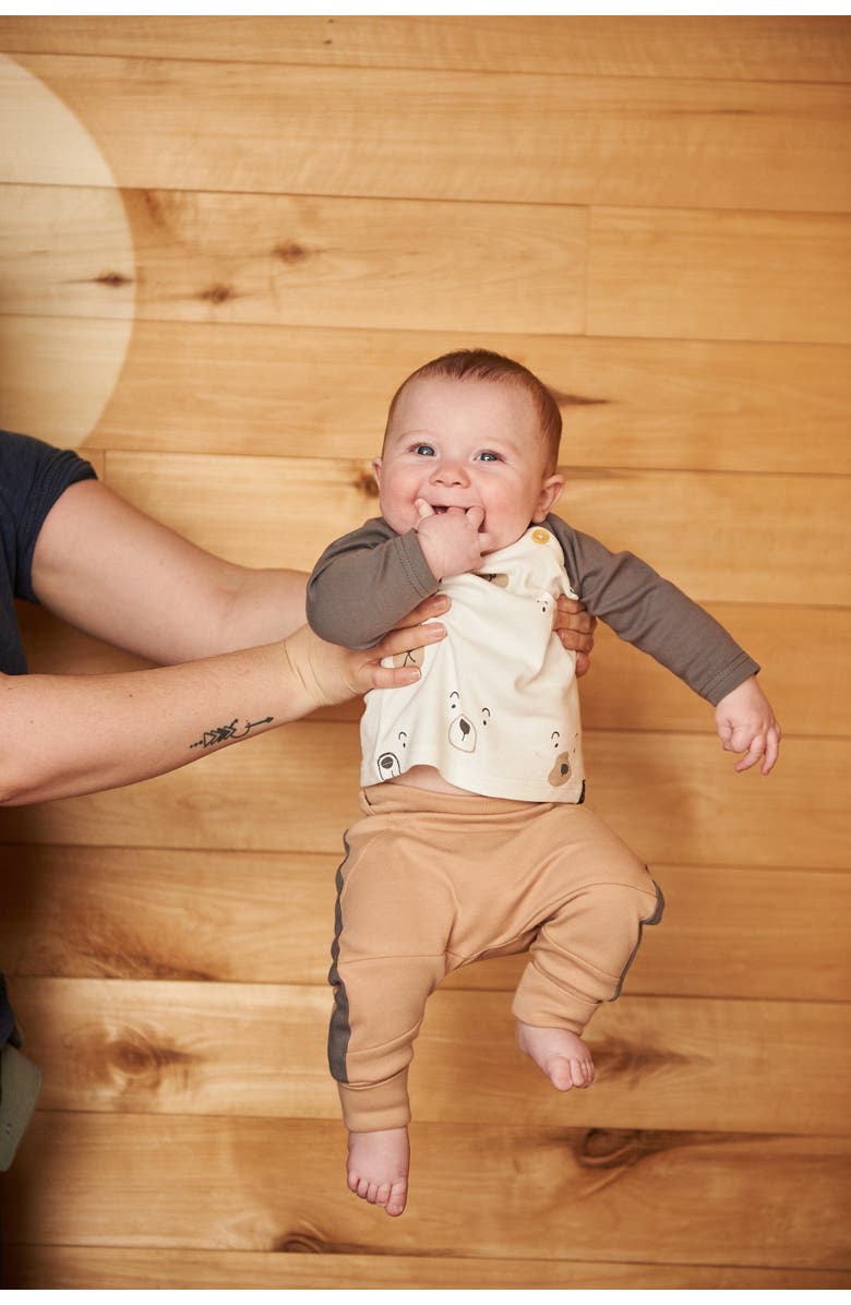 Deux par Deux Baby Boy's Organic Cotton Top With Pant Set Nougat With Printed Bears Face, Alternate, color, 