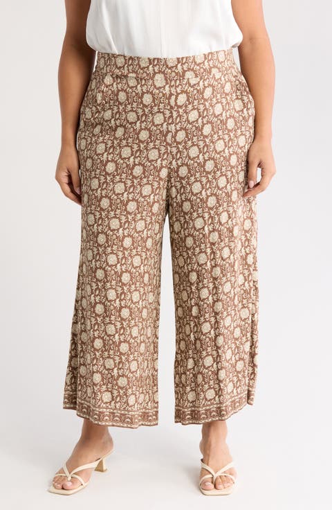 Print Crop Wide Leg Pants (Plus)