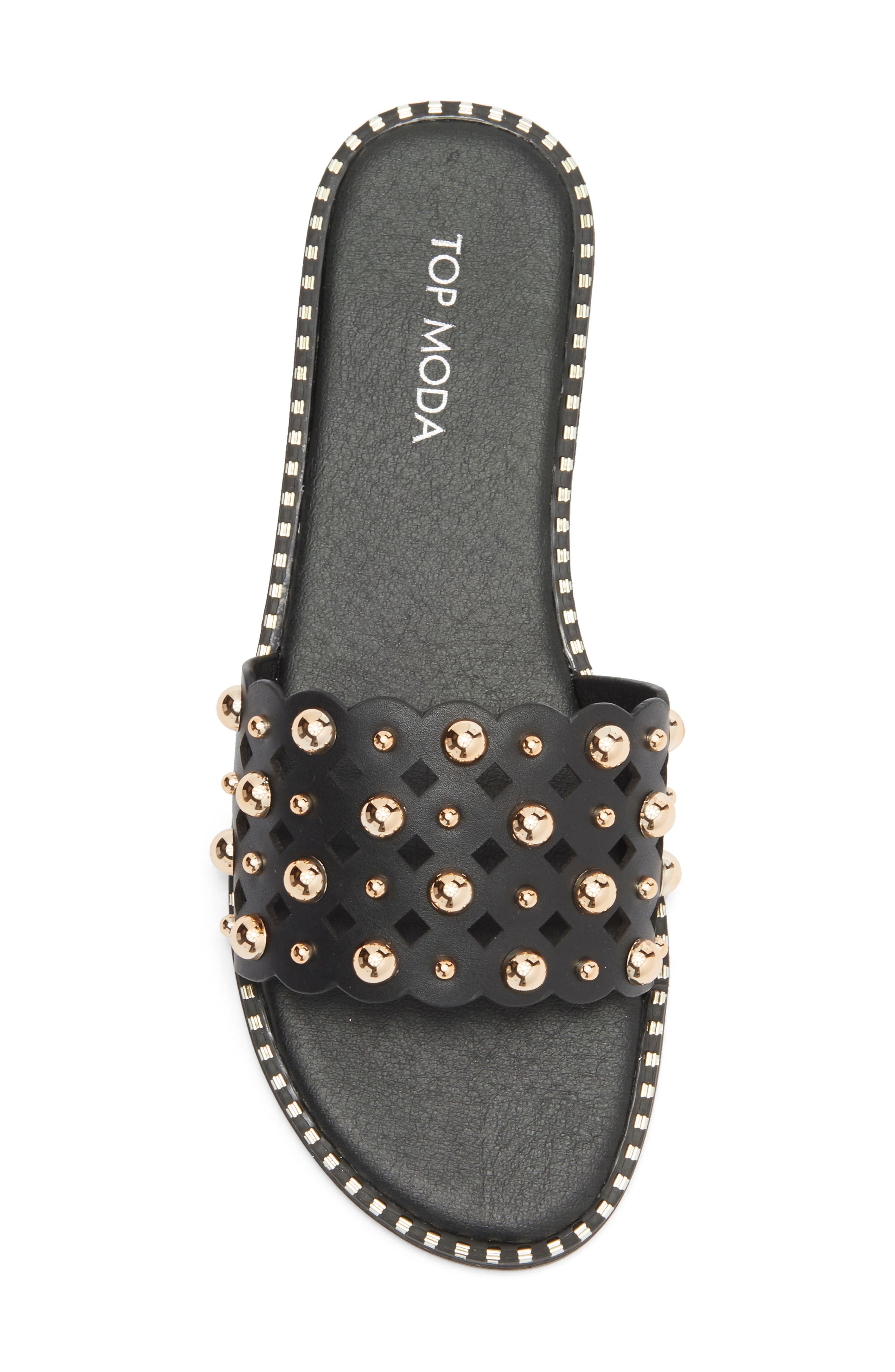 TOP MODA Mick Flat Sandal, Alternate, color, Black Pu