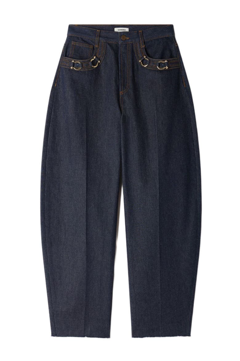 Barrel jeans with metal details, Alternate, color, Blue jean