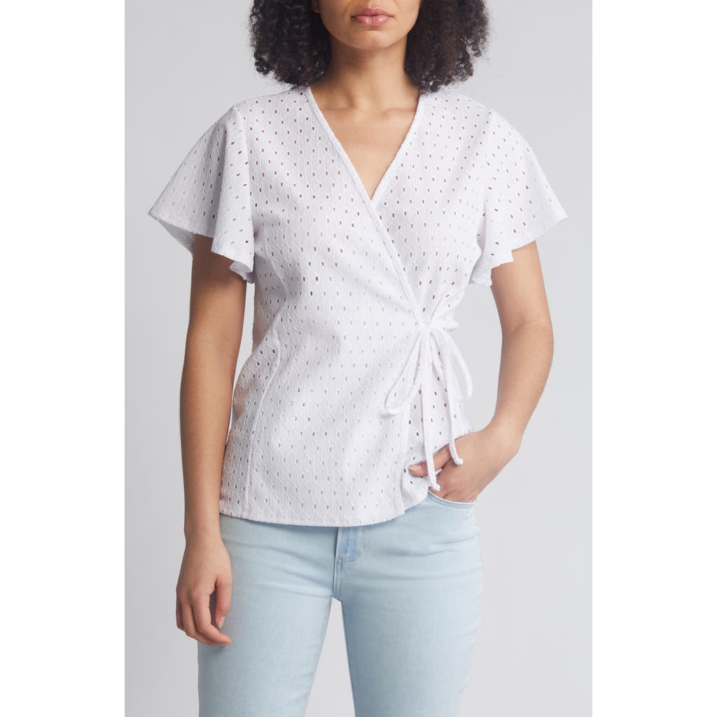 Loveappella Eyelet Wrap Top In White