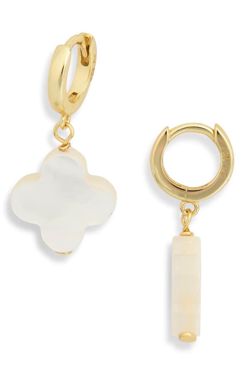 ARGENTO VIVO Mother-of-Pearl Clover Huggie Hoop Earrings, Main, color, Gold
