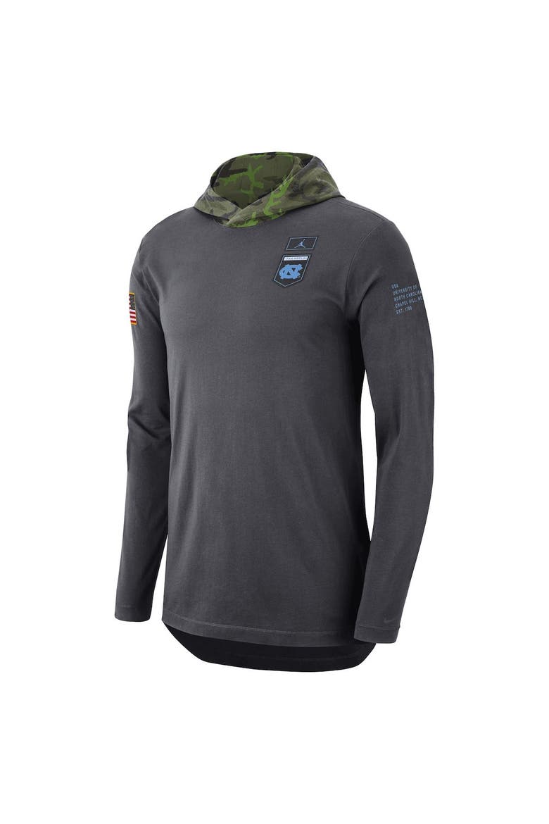 Men's Jordan Brand Anthracite North Carolina Tar Heels Military Long Sleeve Hoodie T-Shirt, Alternate, color, Anthracite