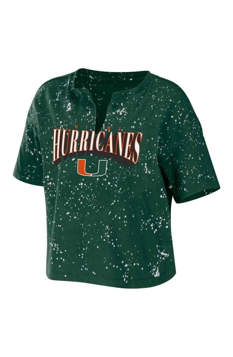 WEAR by Erin Andrews Women's WEAR by Erin Andrews Green Miami Hurricanes Bleach Wash Splatter Cropped Notch Neck T-Shirt, Alternate, color, Green