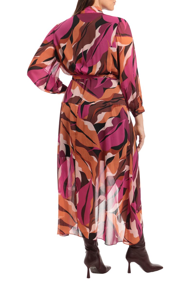 Long Sleeve Wrap Dress, Alternate, color, BLACK HOT FUCHSIA