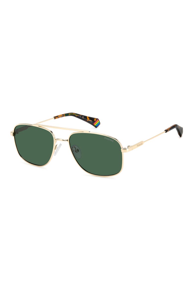 56mm Polarized Rectangular Sunglasses, Alternate, color, GOLD GREEN/ GREEN POLAR