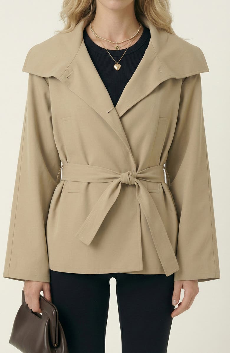 Modenaire Belted Wide Lapels Wrap Jacket, Alternate, color, Tan