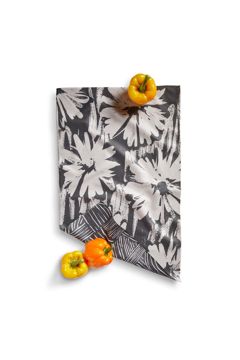 Super Absorbent Kitchen Towel Abstract Floral Black Multi Dishtowel 18 x 30 in Recycled Polyester, Main, color, Black