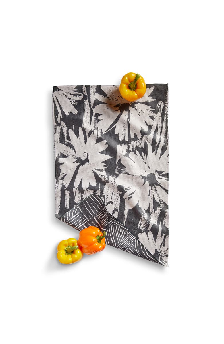 tag Super Absorbent Kitchen Towel Abstract Floral Black Multi Dishtowel 18 x 30 in Recycled Polyester, Main, color, Black