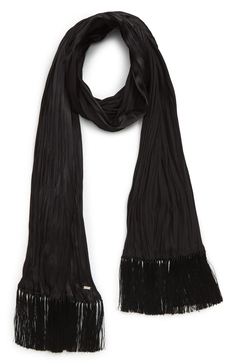 Saint Laurent Plissé Fringe Silk Scarf, Alternate, color, 