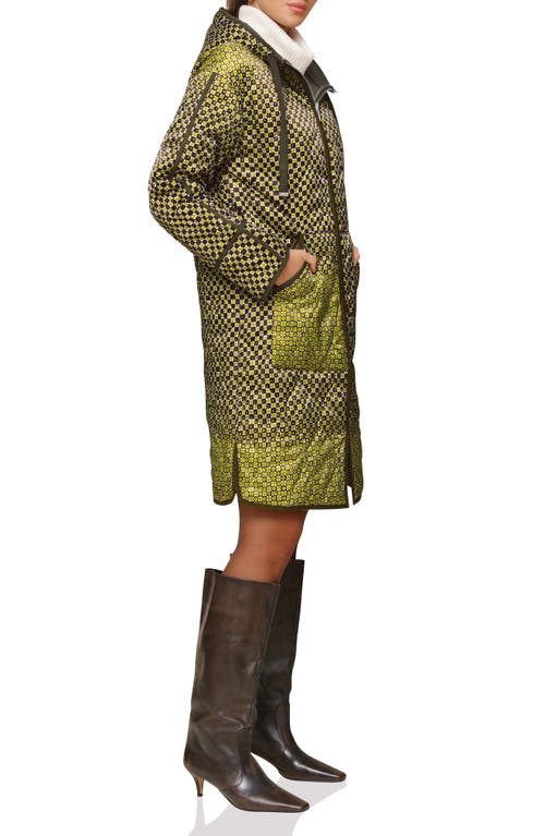 Shop Avec Les Filles Reversible Quilted Parka In Micro Geo Olive
