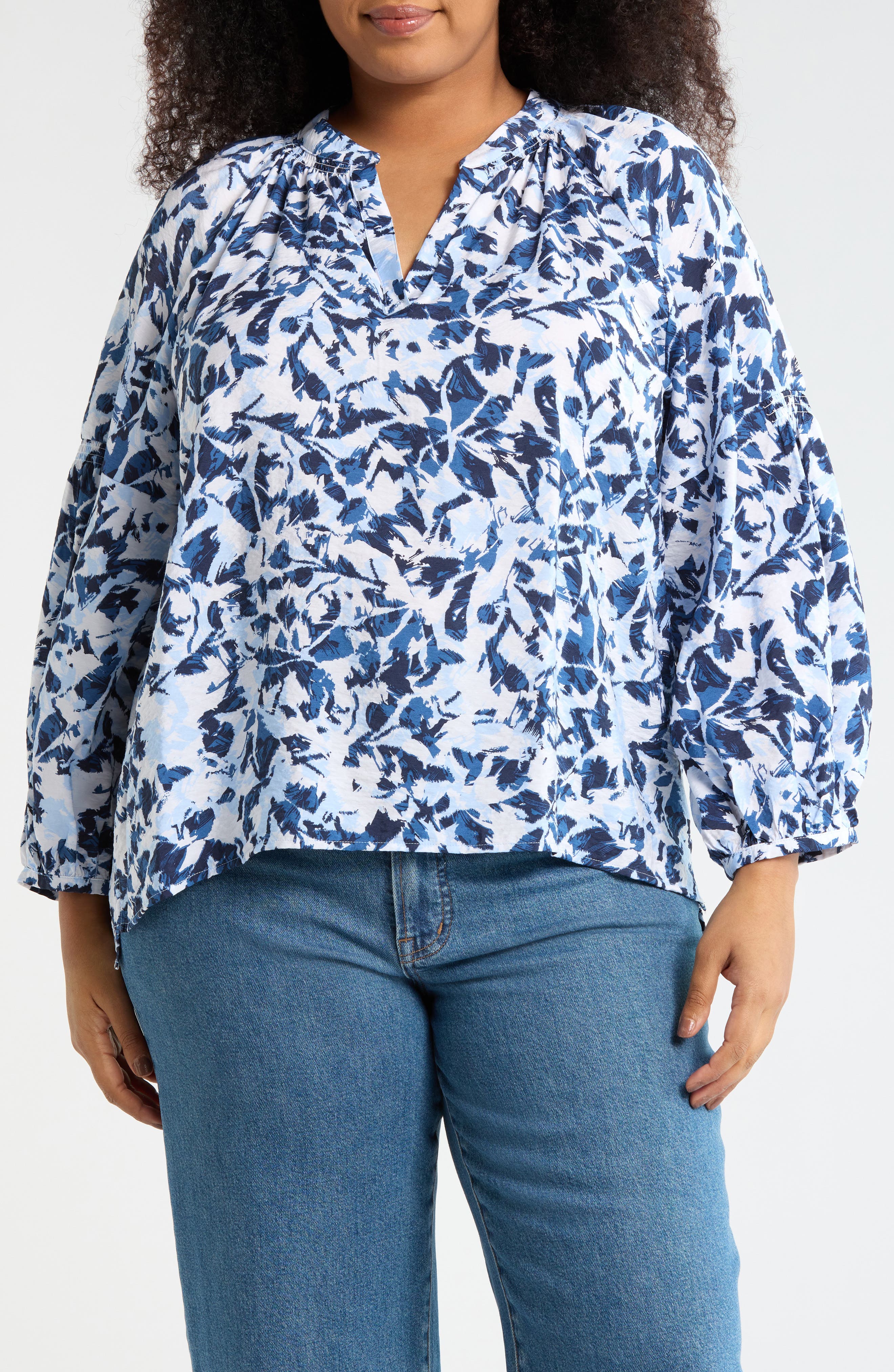 Caslon® Floral Long Sleeve Popover Top