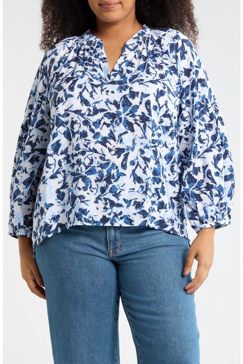 Floral Long Sleeve Popover Top, Main, color, NAVY- WHITE BRUSHED BLOOMS