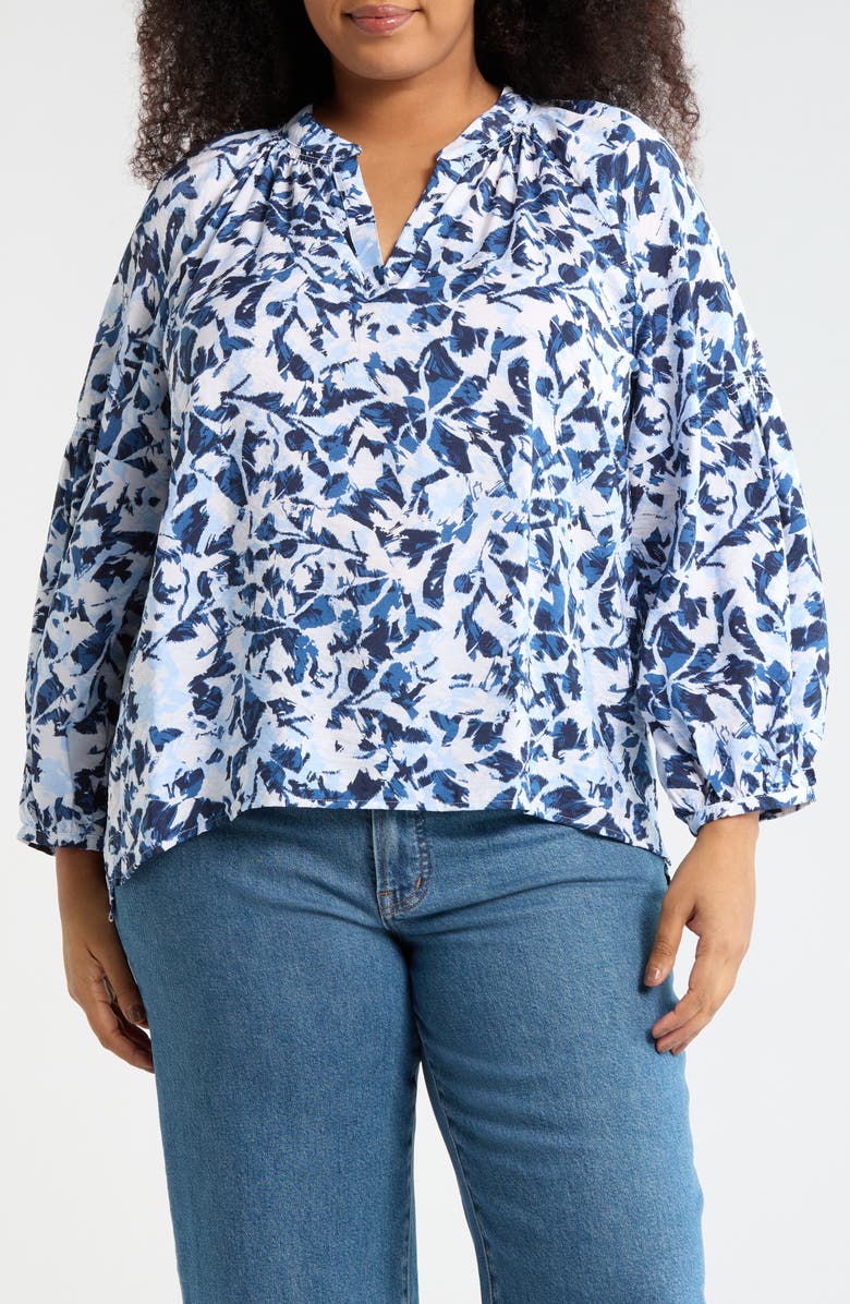Caslon<sup>®</sup> Floral Long Sleeve Popover Top, Main, color, Navy- White Brushed Blooms
