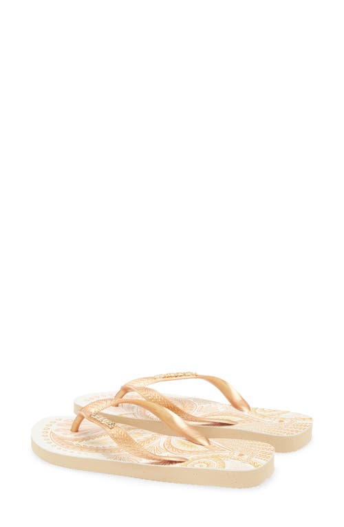 Havaianas X Farm Rio Papillon Flip Flop In Golden