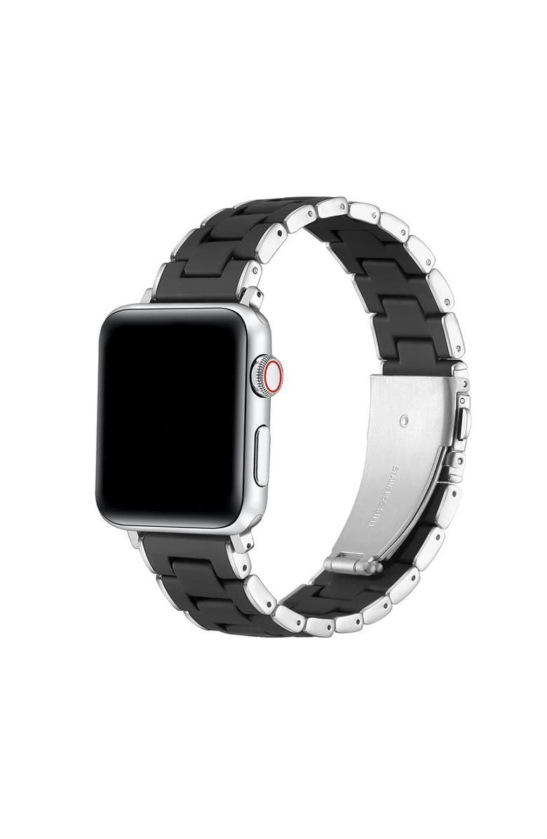 Posh Tech Orla Silicone + Stainless Steel Band for Apple Watch, Main, color, Black