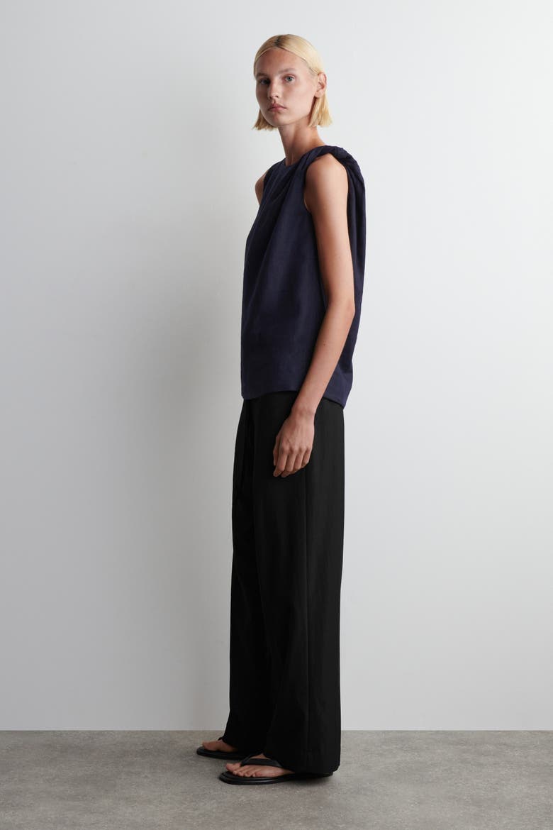 Twisted-Detail Linen Top, Alternate, color, NAVY