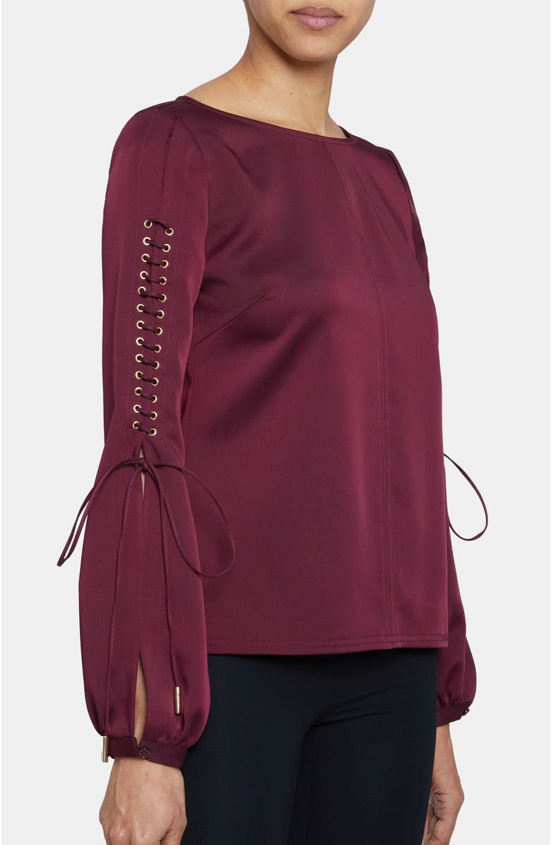 Santorelli LIVI Long Sleeve Top with Grommet Detail in Fluid Crepe, Main, color, Burgundy