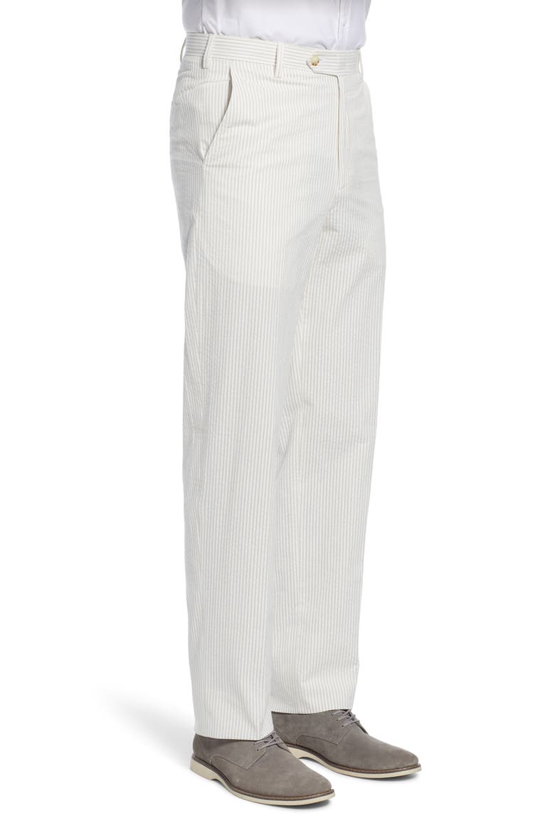 Flat Front Stripe Cotton Seersucker Pants, Alternate, color, TAN