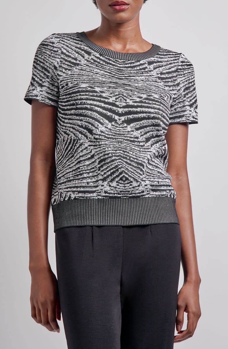 Misook Animal Print Jacquard Short Sleeve Sweater, Main, color, 